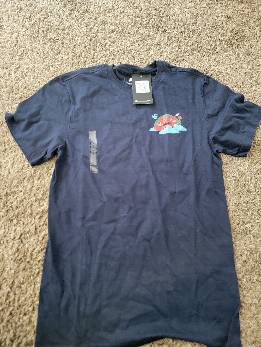 Nike Men’s Navy Short Sleeve Tee with Colorful Cloud Logo. Travis Scott Tee